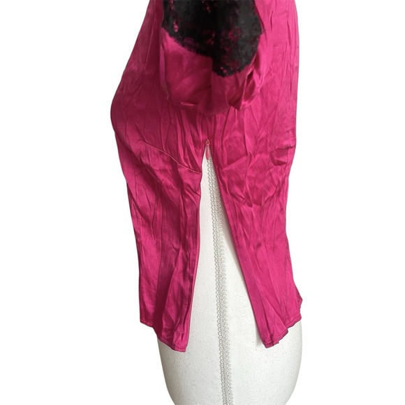 Vintage Moda International Y2k Pink Silk Stretch Lace Trim Babydoll Coquette Top - Picture 5 of 12